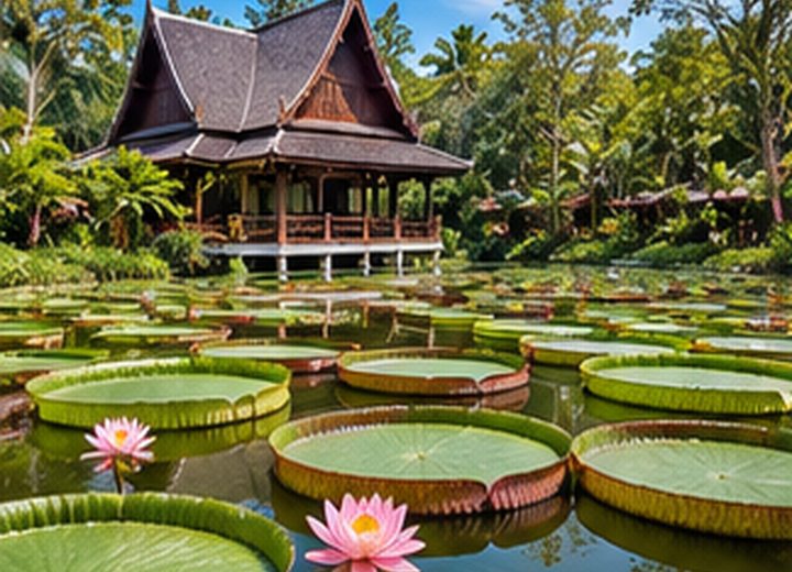 Illustrative giant water-lily café inspired by Phuket